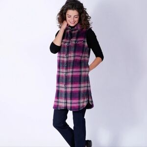 PARKHURST Berry Plaid Flannel Sleeveless Long Vest. Size Large